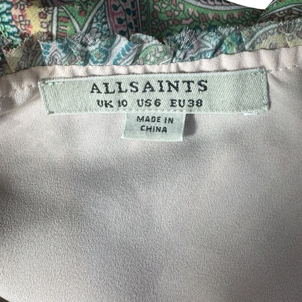 ALLSAINTS Zini Shahmina Paisley Wrap Mini Short Sleeve Dress Green Pink size 6 - Picture 15 of 17